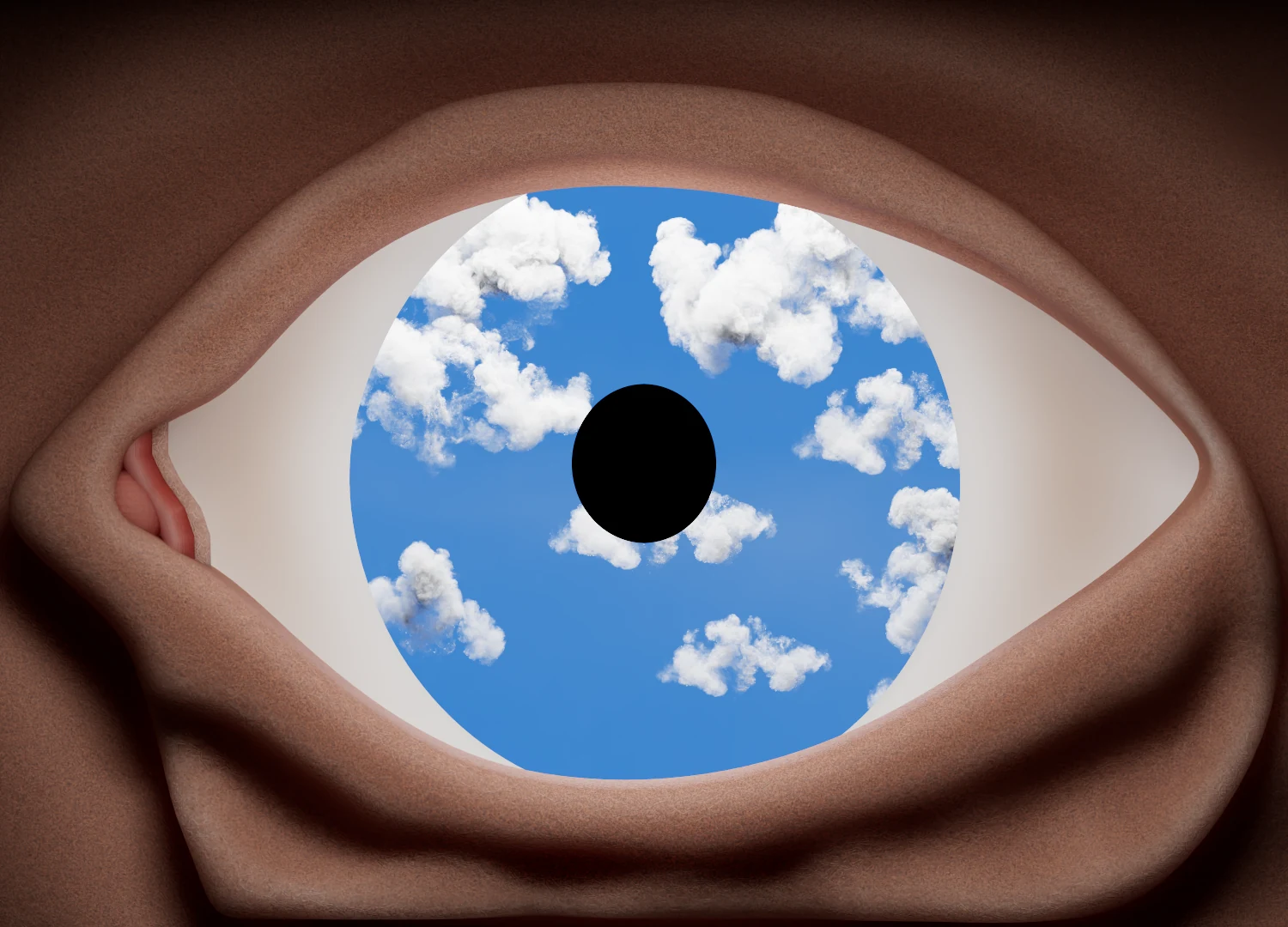Surreal eye with blue sky and clouds
