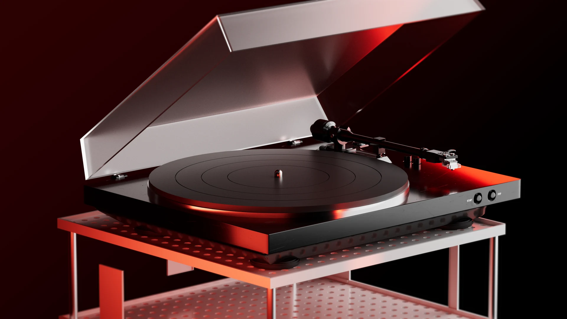 Red turntable with transparent cover