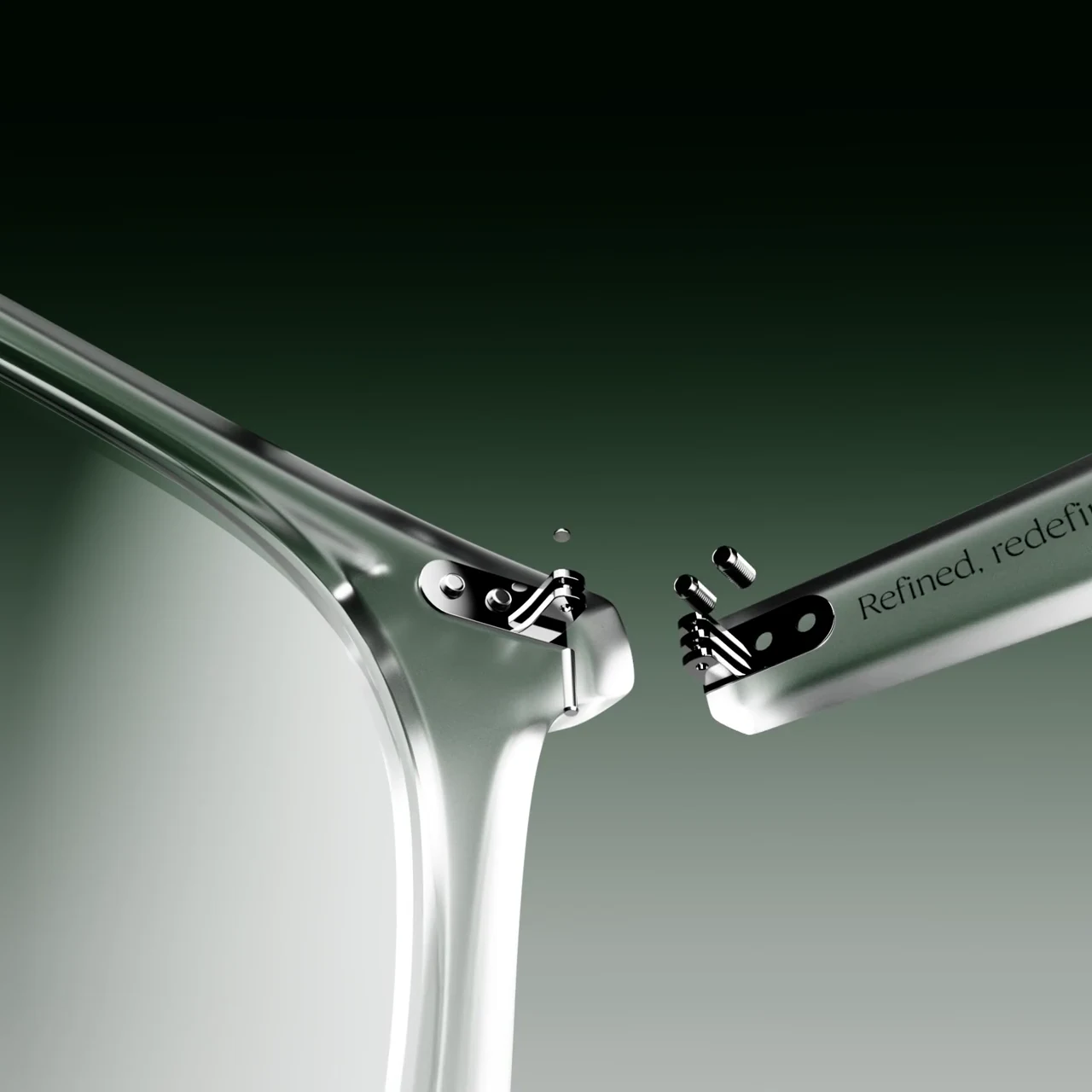Close-up animation of transparent eyeglass frames
