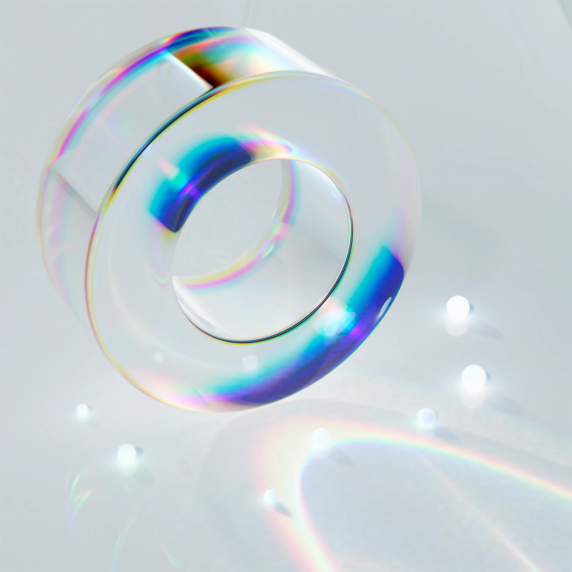 Iridescent transparent glass ring