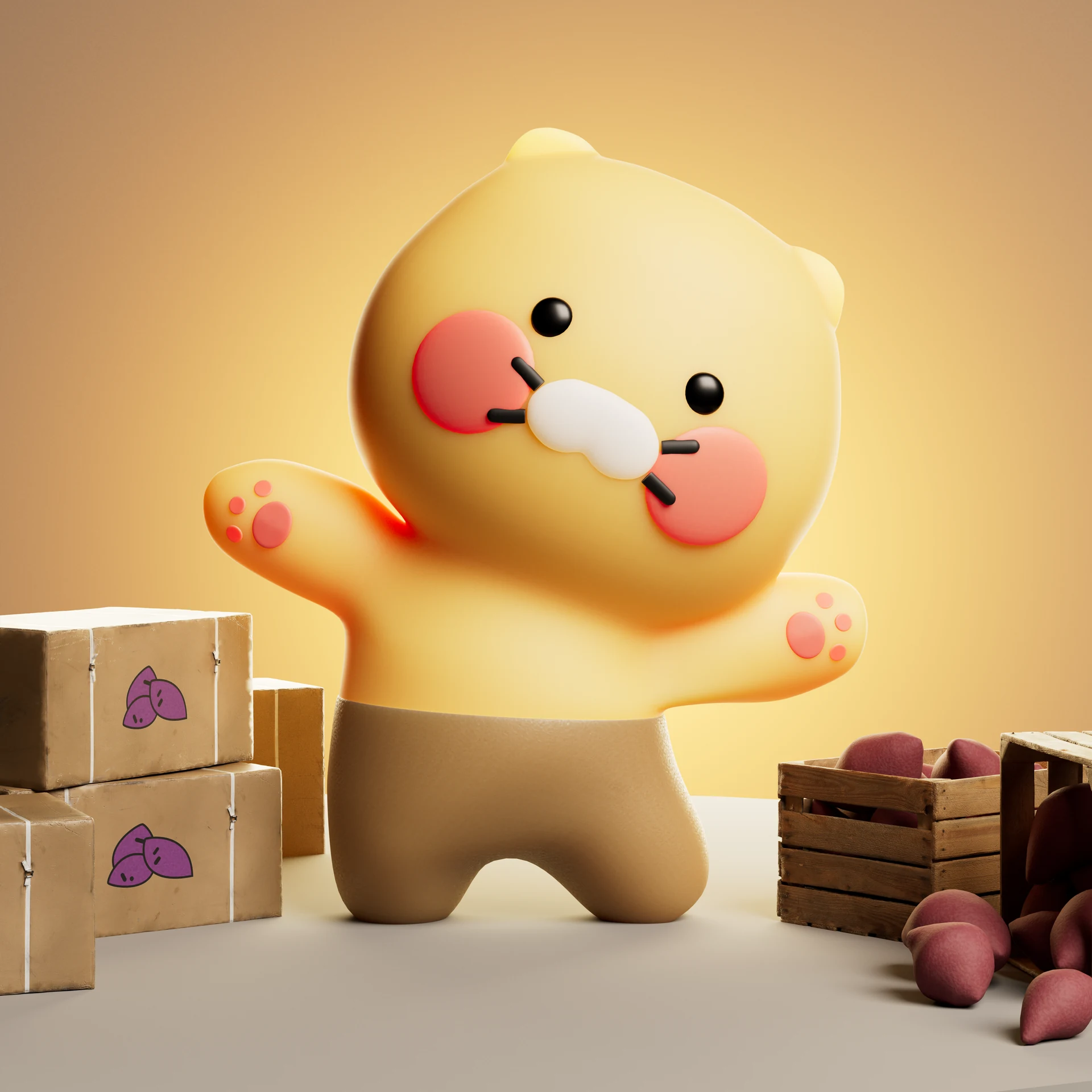 Yellow character in a warm interior