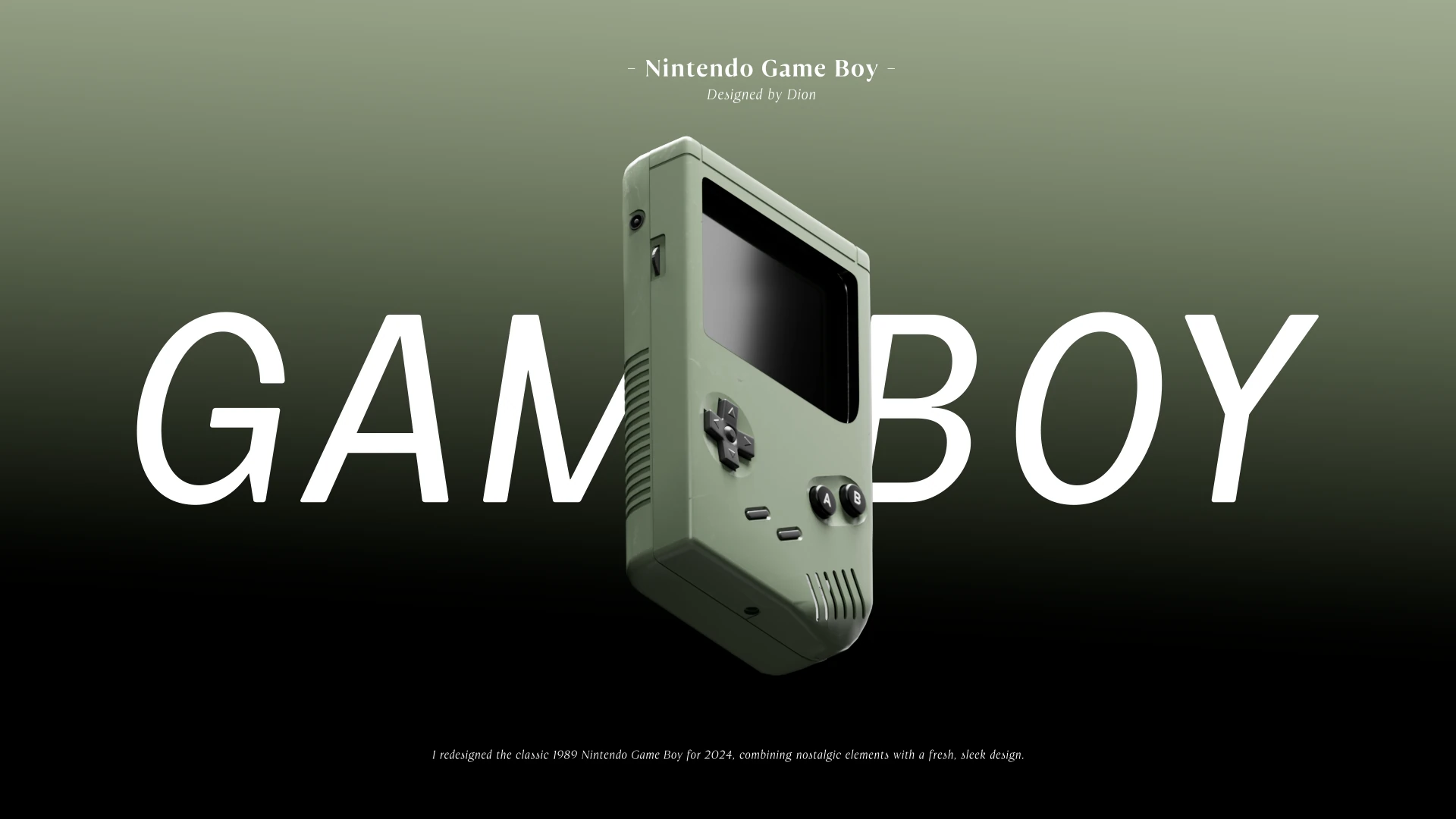 Game Boy hero composition with large title typography